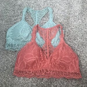 Auden set of two lace bralettes coral mint large